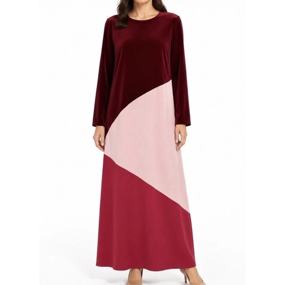 Tuckernuck Mixed Media Velvet Colorblock Maxi Dress Red Pink Medium NWT